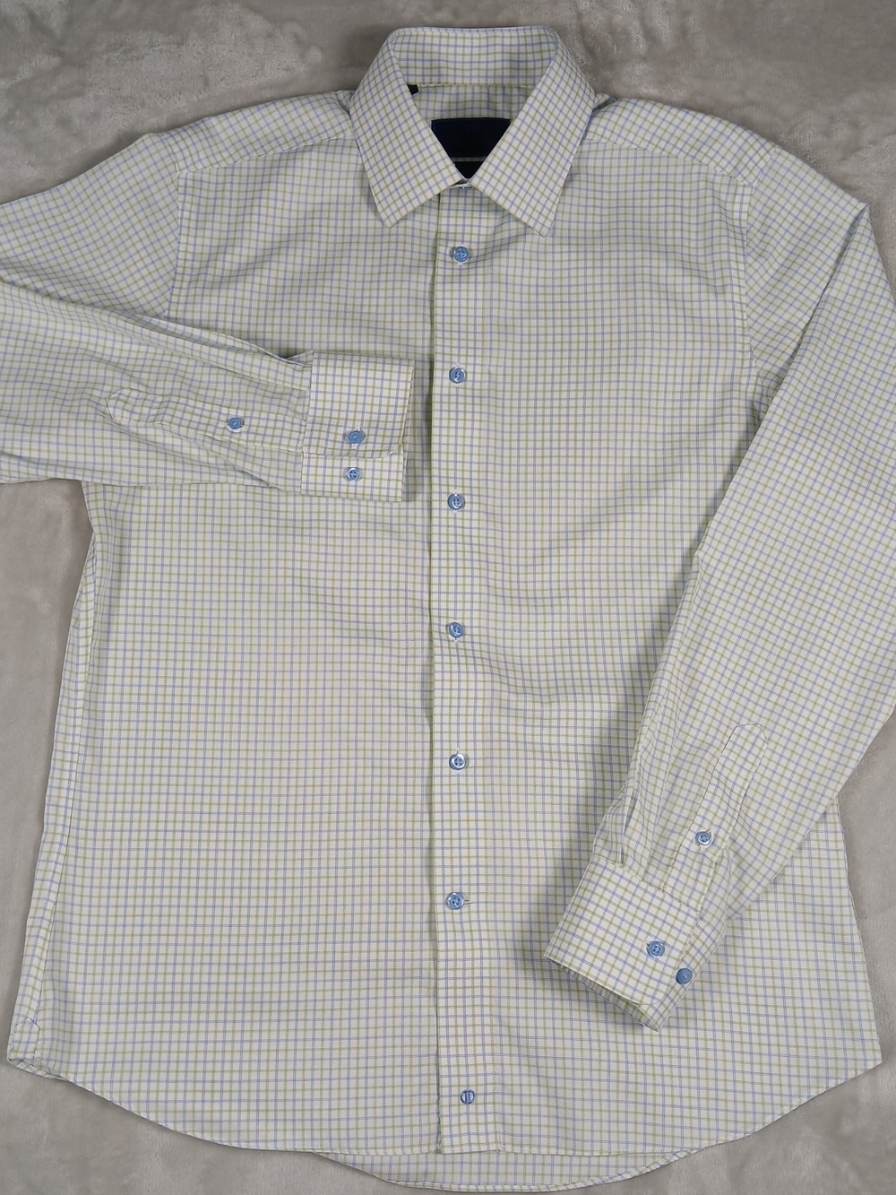 David Donahue Dress Shirt 16 34/35 Trim Fit Luxury Non Iron Tattersall Check